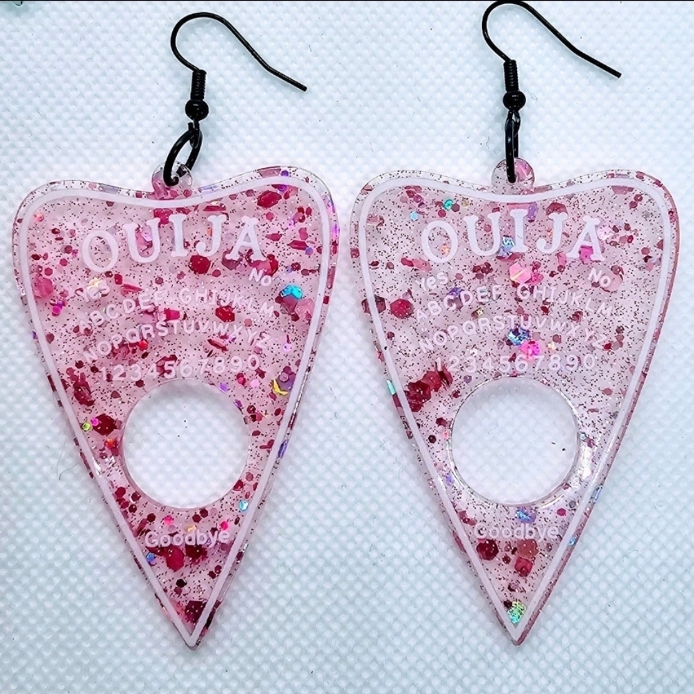Pink Sparkles‎ Planchette / Ouija Earrings! Hypo-Allergenic Hook Earrings